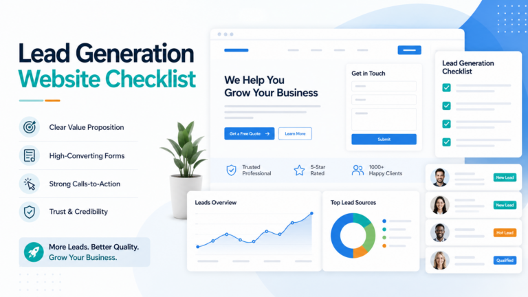 Lead generation website checklist for service businesses with form, analytics, and conversion elements