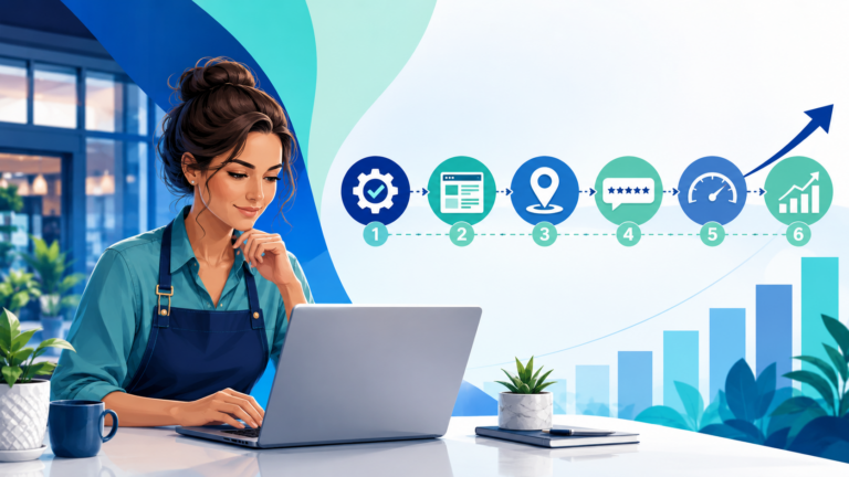 Small business owner reviewing priority SEO improvements