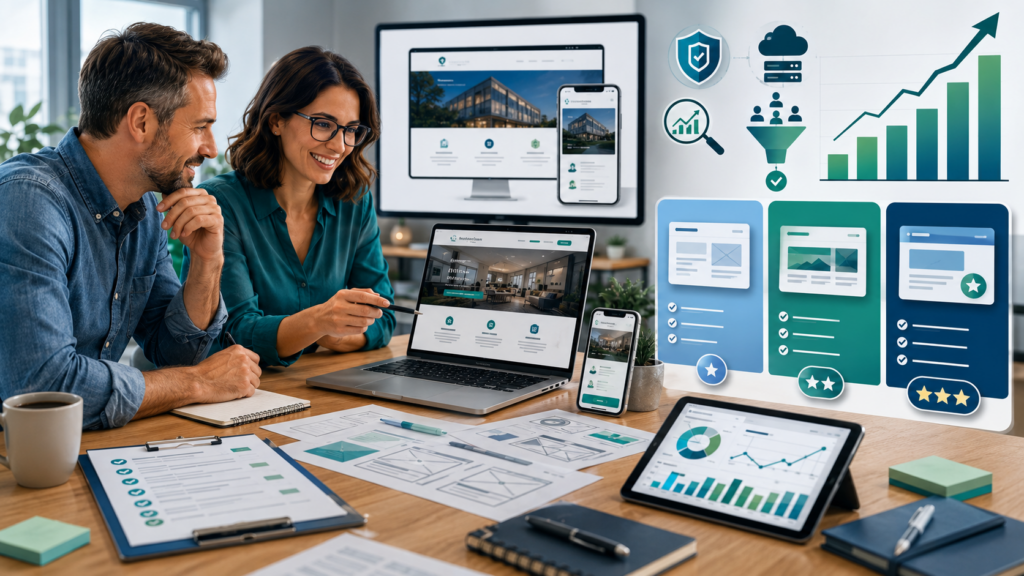 Small business owner reviewing professional website costs